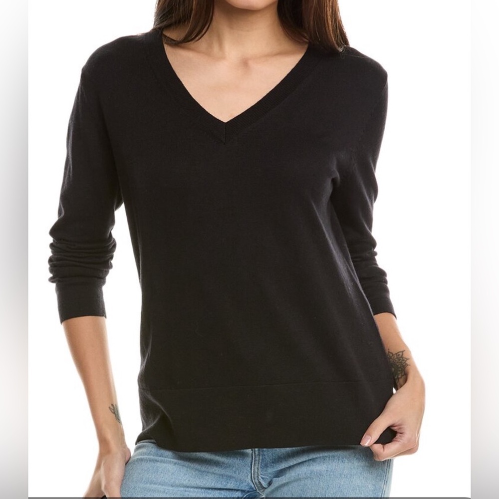 Hannah Rose Santa Monica Cashmere Blend Pullover Black Sweater M